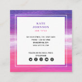 パープルピンク色彩の鮮やか抽象芸術QRコードSNS スクエア名刺 (裏面)