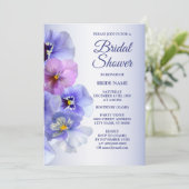 パープルピンク薄紫パンジーフローラブライダルシャワーパーティー 招待状 (スタンド正面)