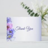 パープルピンク薄紫パンジー結婚フローラ サンキューカード (スタンド正面)
