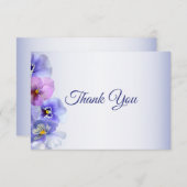 パープルピンク薄紫パンジー結婚フローラ サンキューカード (正面/裏面)