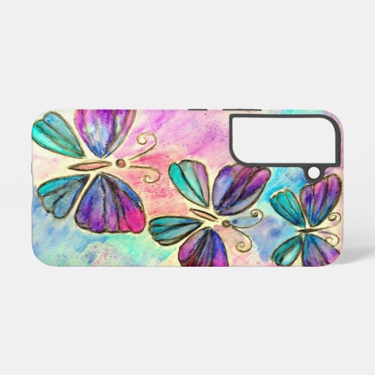 パープルピンク蝶サムスンギャラクシーケース SAMSUNG GALAXYケース (裏面横)
