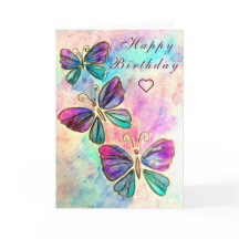 パープルピンク蝶誕生日カード