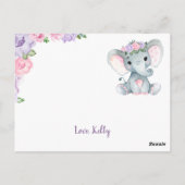 パープルピンク象ありがとうバラガールポストカード ポストカード (裏面)