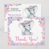 パープルピンク象ありがとうバラガールポストカード ポストカード (正面/裏面)