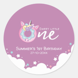 パープルピンク赤ちゃんガールスウィートワン誕生日ドーナツ ラウンドシール