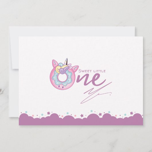 パープルピンク赤ちゃんガールスウィートワン誕生日ドーナツ 招待状 (裏面)