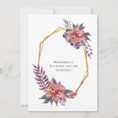 パープルピンク赤フローラ金ゴールドフレームベビーシャワー 招待状 (裏面)