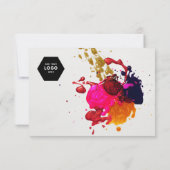 パープルピンク赤金ゴールド絵を描(ばちゃばちゃ)跳ねるカスタムロゴ サンキューカード (裏面)