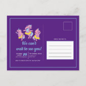 パープルピンク踊りユニコーンキッズバートンデイ インビテーションポストカード (裏面)