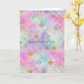 パープルピンク金ゴールドアクアグリッターマーメイドスパークル     カード (黄色い花)