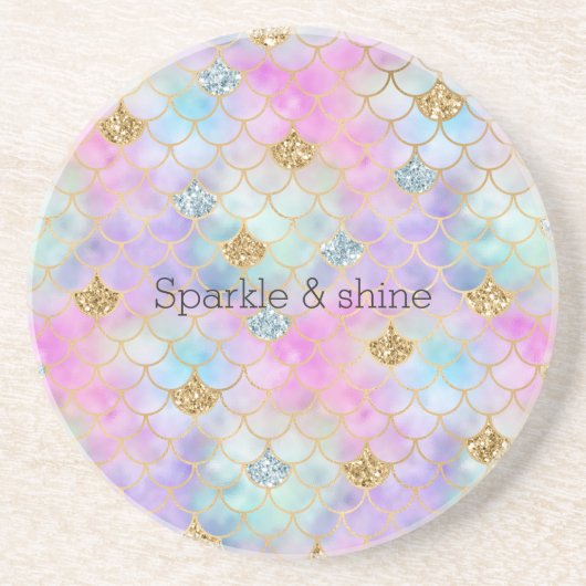 パープルピンク金ゴールドアクアグリッターマーメイドスパークル コースター (正面)
