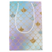 パープルピンク金ゴールドアクアグリッターマーメイドスパークル      ミディアムペーパーバッグ (正面)