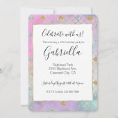 パープルピンク金ゴールドアクアグリッターマーメイドスパークル 招待状 (正面)