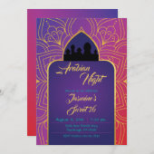 パープルピンク金ゴールドアラビアンナイトモロッコ誕生日 招待状 (正面/裏面)