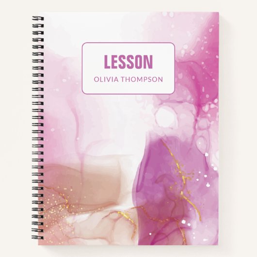 パープルピンク金ゴールドインクレッパーソナライズされたスンノート ノートブック (正面)