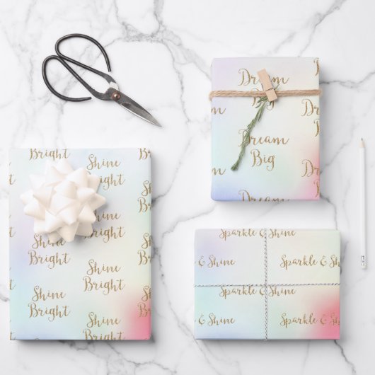 パープルピンク金ゴールドグリッタードリームシャインスパークル ラッピングペーパーシート (正面)