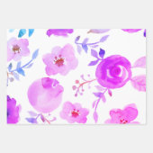 パープルピンク金ゴールドダマスクレースフローラ ラッピングペーパーシート (正面3)