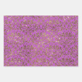 パープルピンク金ゴールドダマスクレースフローラ ラッピングペーパーシート (正面2)