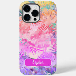 パープルピンク金ゴールドティール（緑がかった色）トロピッ葉ク、スクリプト名 Case-Mate iPhone 14 PRO MAXケース