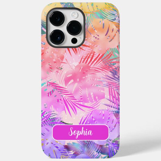 パープルピンク金ゴールドティール(緑がかった色)トロピッ葉ク、スクリプト名 Case-Mate iPhoneケース (裏面)