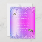 パープルピンク金ゴールドドリップ結婚式招待状カード ノートカード (正面)