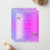 パープルピンク金ゴールドドリップ結婚式招待状カード ノートカード (正面/裏面インサイチュ)