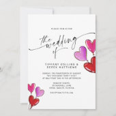 パープルピンク金ゴールドハートバルーン結婚式招待状 招待状 (正面)