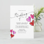 パープルピンク金ゴールドハートバルーン結婚式招待状 招待状 (スタンド正面)