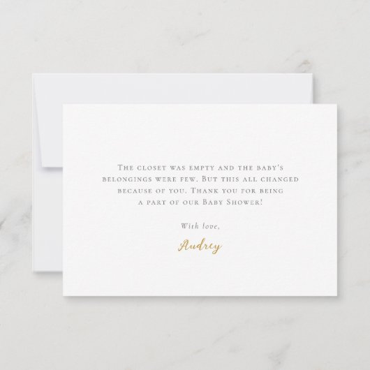 パープルピンク金ゴールドバタフライガールベビーシャワー サンキューカード (裏面)