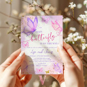 パープルピンク金ゴールドバタフライベビーシャワー招待状 招待状