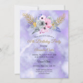 パープルピンク金ゴールドフローラブーケ誕生日パーティー 招待状 (正面)