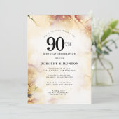 パープルピンク金ゴールド抽象芸術90th誕生日パーティー 招待状 (スタンド正面)