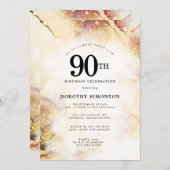 パープルピンク金ゴールド抽象芸術90th誕生日パーティー 招待状 (正面/裏面)