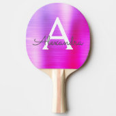 パープルピンク金属箔モノグラム名イニシャル 卓球ラケット (正面)