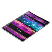 パープルピンク青グリッター星ブラシストローク名 ノートブック (左側)