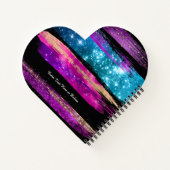 パープルピンク青グリッター星ブラシストローク名 ノートブック (裏面)