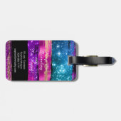 パープルピンク青グリッター星ブラシストローク名 ラゲッジタグ (裏面横)