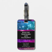 パープルピンク青グリッター星ブラシストローク名 ラゲッジタグ (裏面縦)