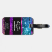 パープルピンク青グリッター星ブラシストローク名 ラゲッジタグ (裏面横)