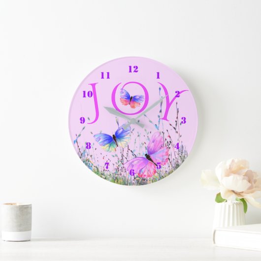 パープルピンク飛んでいる蝶の時計 – 春の喜び ラージ壁時計 (ホーム)