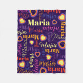 パープルピンク黄色の女の子名マリアハート フリースブランケット (正面)