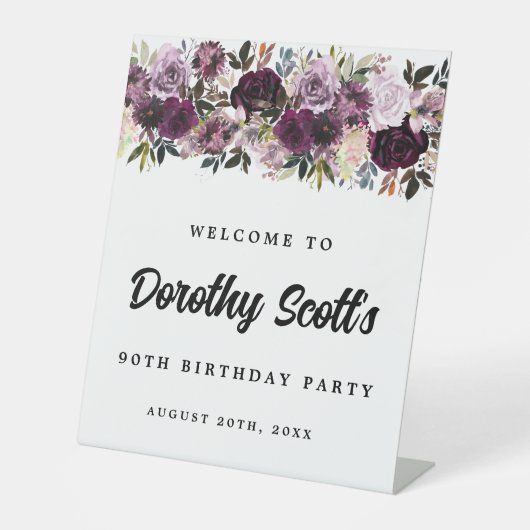 パープルピンク90th誕生日パーティーへようこそ 台座サイン (正面)