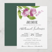 パープルピンク インク 水彩 フラワー 法人 イベント 招待状 (正面/裏面)