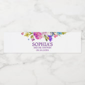 パープルピンク&ブルーウォーターカラーフラワーブライダルシャワー ペットボトルラベル (シングルラベル)