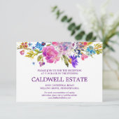 パープルピンク&ブルーフラワーウェディングレセプションカード エンクロージャーカード (スタンド正面)