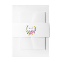 パープルピンク&ブルーフローラリースモノグラム結婚ズ