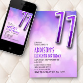 パープルピンク ボケ 11歳の誕生日招待状 招待状