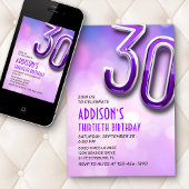 パープルピンク ボケ 30歳の誕生日招待状 招待状
