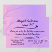 パープルピンク モダン バースデー インビテーション (正面/裏面)