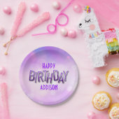 パープルピンク《写真》ぼけ味誕生日 ペーパープレート (パーティー)